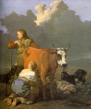 卡雷爾 迪雅爾丹 Woman Milking a Red Cow